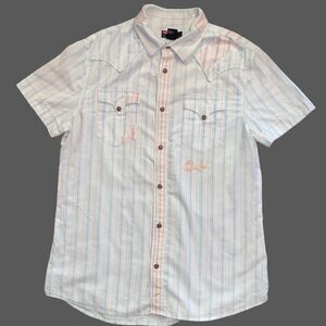 Diesel white blue striped short sleeve button-up shirt men's XL